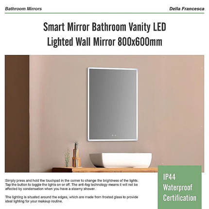 Smart Mirror Bathroom Vanity LED Lighted Wall Mirror 800x600mm.