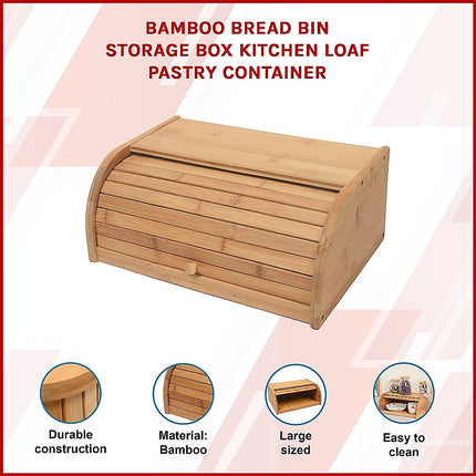 Bamboo Bread Bin Storage Box Kitchen Loaf Pastry Container.