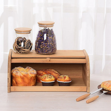 Bamboo Bread Bin Storage Box Kitchen Loaf Pastry Container.