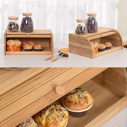 Bamboo Bread Bin Storage Box Kitchen Loaf Pastry Container.