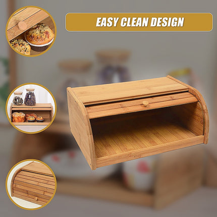 Bamboo Bread Bin Storage Box Kitchen Loaf Pastry Container.