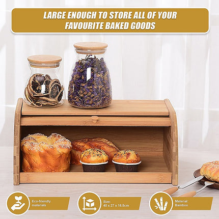 Bamboo Bread Bin Storage Box Kitchen Loaf Pastry Container.