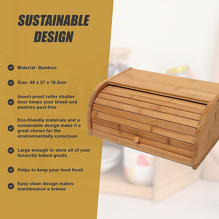 Bamboo Bread Bin Storage Box Kitchen Loaf Pastry Container.