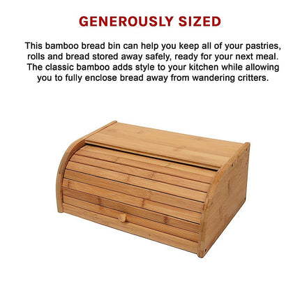 Bamboo Bread Bin Storage Box Kitchen Loaf Pastry Container.