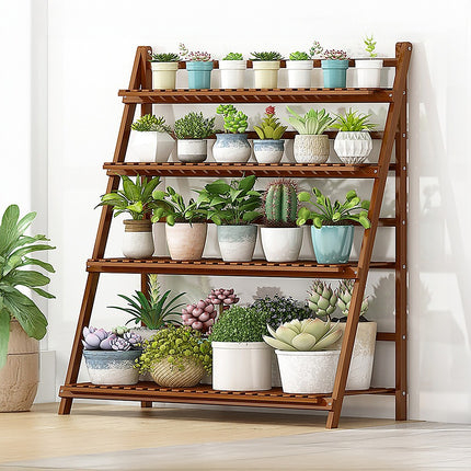 Plant Stand Outdoor Indoor Garden Wood Bamboo Shelf Folding 100CM Length.