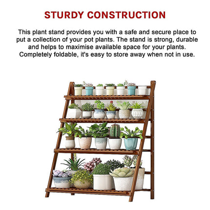 Plant Stand Outdoor Indoor Garden Wood Bamboo Shelf Folding 100CM Length.