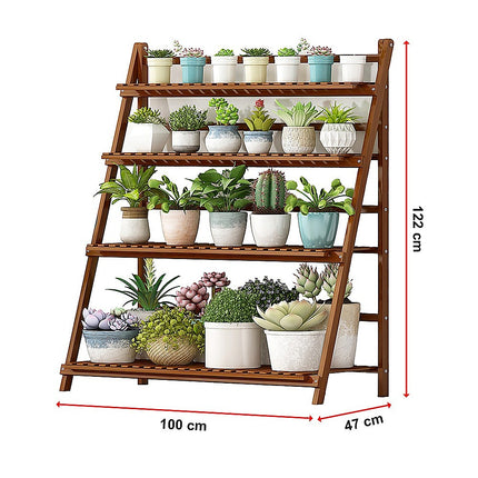 Plant Stand Outdoor Indoor Garden Wood Bamboo Shelf Folding 100CM Length.
