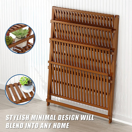 Plant Stand Outdoor Indoor Garden Wood Bamboo Shelf Folding 100CM Length.