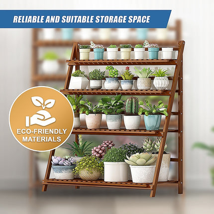 Plant Stand Outdoor Indoor Garden Wood Bamboo Shelf Folding 100CM Length.