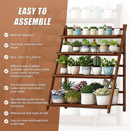 Plant Stand Outdoor Indoor Garden Wood Bamboo Shelf Folding 100CM Length.