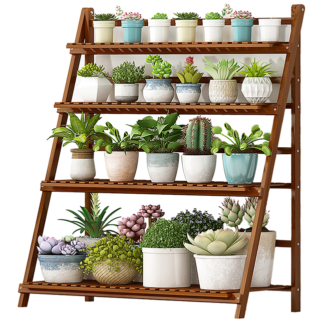 Plant Stand Outdoor Indoor Garden Wood Bamboo Shelf Folding 100CM Length.