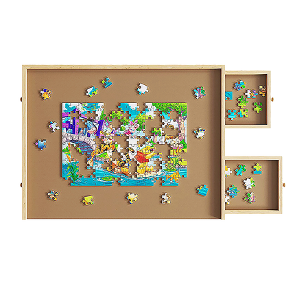 Wooden Jigsaw Puzzle Table Board Storage Table Tray Puzzle For Adult Kid.