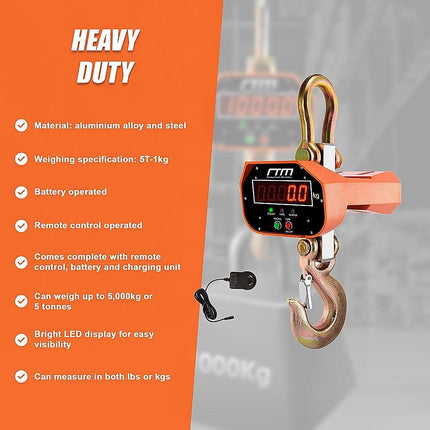 5000kg Electronic Crane Scales Industrial Hanging Digital Weight.