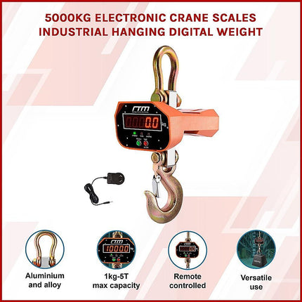 5000kg Electronic Crane Scales Industrial Hanging Digital Weight.