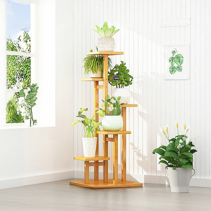 5 Tiers Vertical Bamboo Plant Stand Staged Flower Shelf Rack Outdoor Garden.