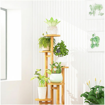 5 Tiers Vertical Bamboo Plant Stand Staged Flower Shelf Rack Outdoor Garden.