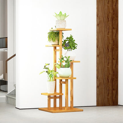5 Tiers Vertical Bamboo Plant Stand Staged Flower Shelf Rack Outdoor Garden.