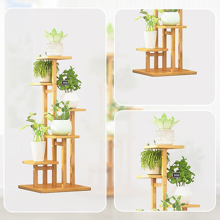 5 Tiers Vertical Bamboo Plant Stand Staged Flower Shelf Rack Outdoor Garden.