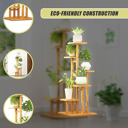 5 Tiers Vertical Bamboo Plant Stand Staged Flower Shelf Rack Outdoor Garden.