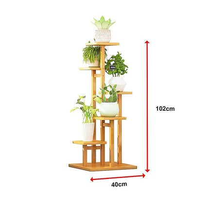 5 Tiers Vertical Bamboo Plant Stand Staged Flower Shelf Rack Outdoor Garden.