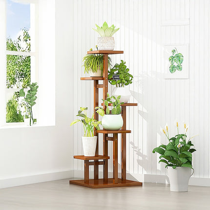 5 Tiers Vertical Bamboo Plant Stand Staged Flower Shelf Rack Outdoor Garden.