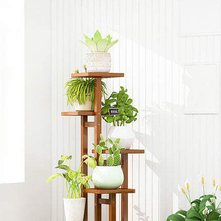 5 Tiers Vertical Bamboo Plant Stand Staged Flower Shelf Rack Outdoor Garden.