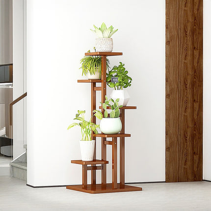 5 Tiers Vertical Bamboo Plant Stand Staged Flower Shelf Rack Outdoor Garden.