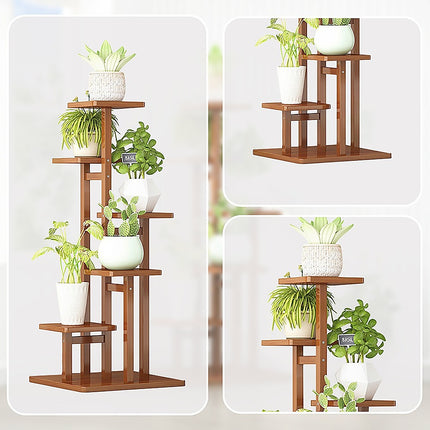 5 Tiers Vertical Bamboo Plant Stand Staged Flower Shelf Rack Outdoor Garden.