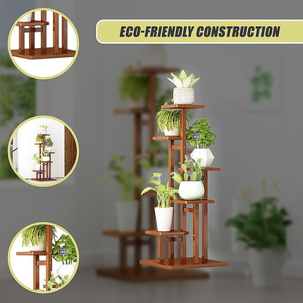 5 Tiers Vertical Bamboo Plant Stand Staged Flower Shelf Rack Outdoor Garden.