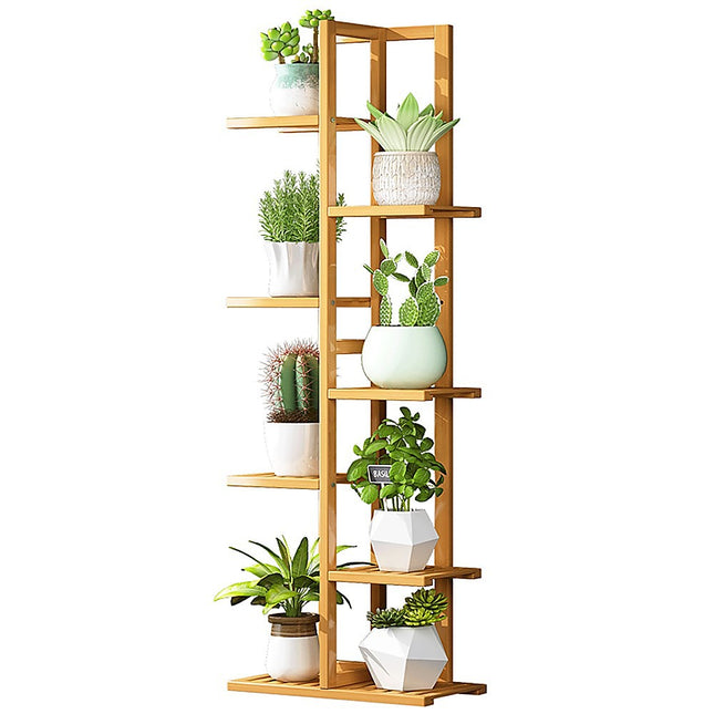 6 Tiers Vertical Bamboo Plant Stand Staged Flower Shelf Rack Outdoor Garden.