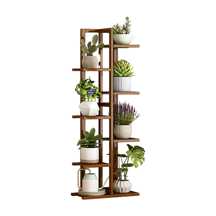 6 Tiers Vertical Bamboo Plant Stand Staged Flower Shelf Rack Outdoor Garden.