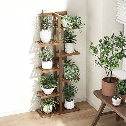 6 Tiers Vertical Bamboo Plant Stand Staged Flower Shelf Rack Outdoor Garden.