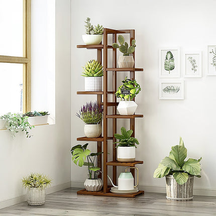 6 Tiers Vertical Bamboo Plant Stand Staged Flower Shelf Rack Outdoor Garden.