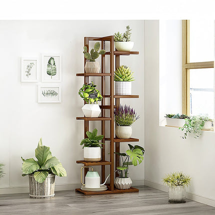 6 Tiers Vertical Bamboo Plant Stand Staged Flower Shelf Rack Outdoor Garden.