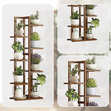 6 Tiers Vertical Bamboo Plant Stand Staged Flower Shelf Rack Outdoor Garden.