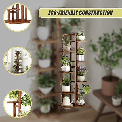 6 Tiers Vertical Bamboo Plant Stand Staged Flower Shelf Rack Outdoor Garden.