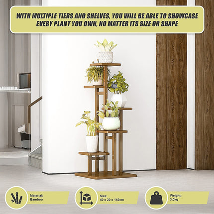 6 Tiers Vertical Bamboo Plant Stand Staged Flower Shelf Rack Outdoor Garden.