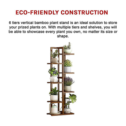 6 Tiers Vertical Bamboo Plant Stand Staged Flower Shelf Rack Outdoor Garden.