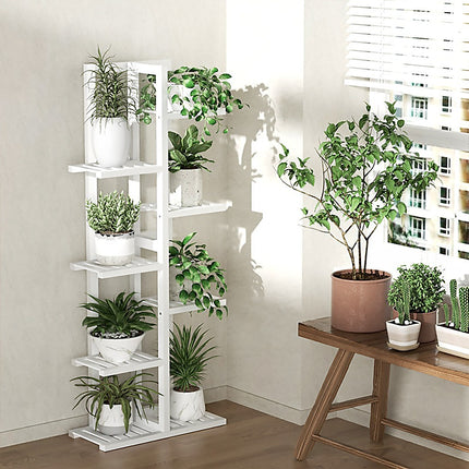 6 Tiers Vertical Bamboo Plant Stand Staged Flower Shelf Rack Outdoor Garden.