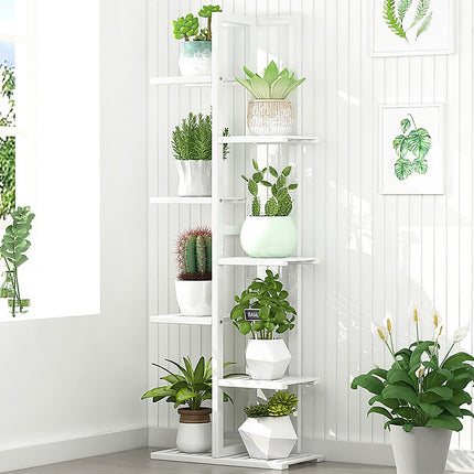 6 Tiers Vertical Bamboo Plant Stand Staged Flower Shelf Rack Outdoor Garden.