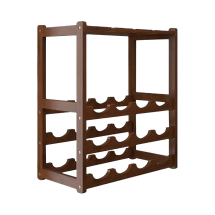 Bamboo Wine Rack Free Standing 15 Bottles with 6 Glasses Holder Storage in Dark Brown.