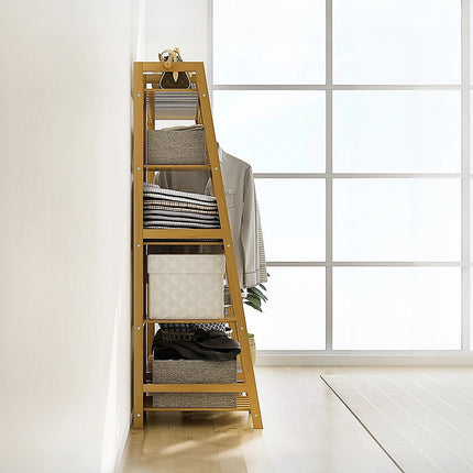 Portable Clothes Rack Coat Garment Stand Bamboo Rail Hanger Airer Closet.
