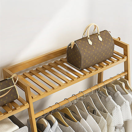 Portable Clothes Rack Coat Garment Stand Bamboo Rail Hanger Airer Closet.