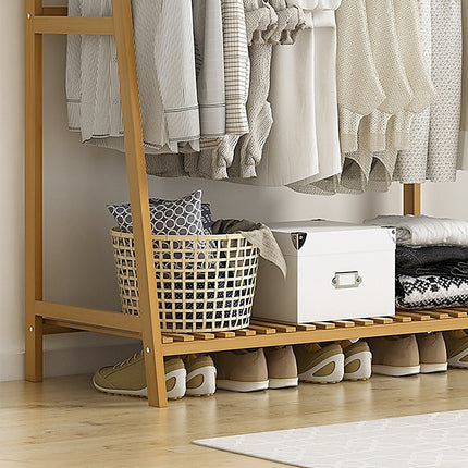 Portable Clothes Rack Coat Garment Stand Bamboo Rail Hanger Airer Closet.