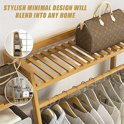Portable Clothes Rack Coat Garment Stand Bamboo Rail Hanger Airer Closet.