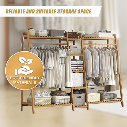 Portable Clothes Rack Coat Garment Stand Bamboo Rail Hanger Airer Closet.