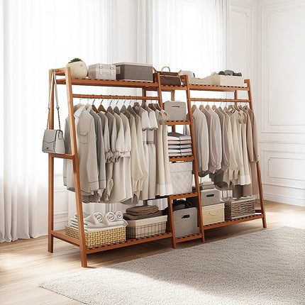 Portable Clothes Rack Coat Garment Stand Bamboo Rail Hanger Airer Closet.