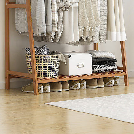 Portable Clothes Rack Coat Garment Stand Bamboo Rail Hanger Airer Closet.