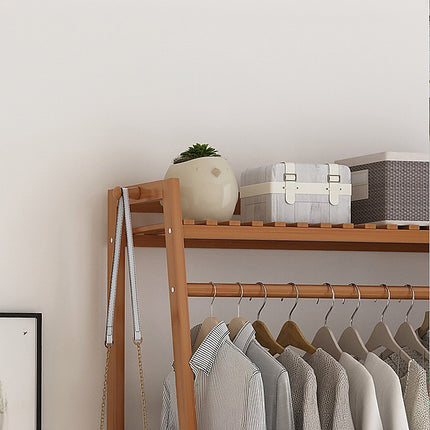 Portable Clothes Rack Coat Garment Stand Bamboo Rail Hanger Airer Closet.