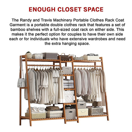 Portable Clothes Rack Coat Garment Stand Bamboo Rail Hanger Airer Closet.